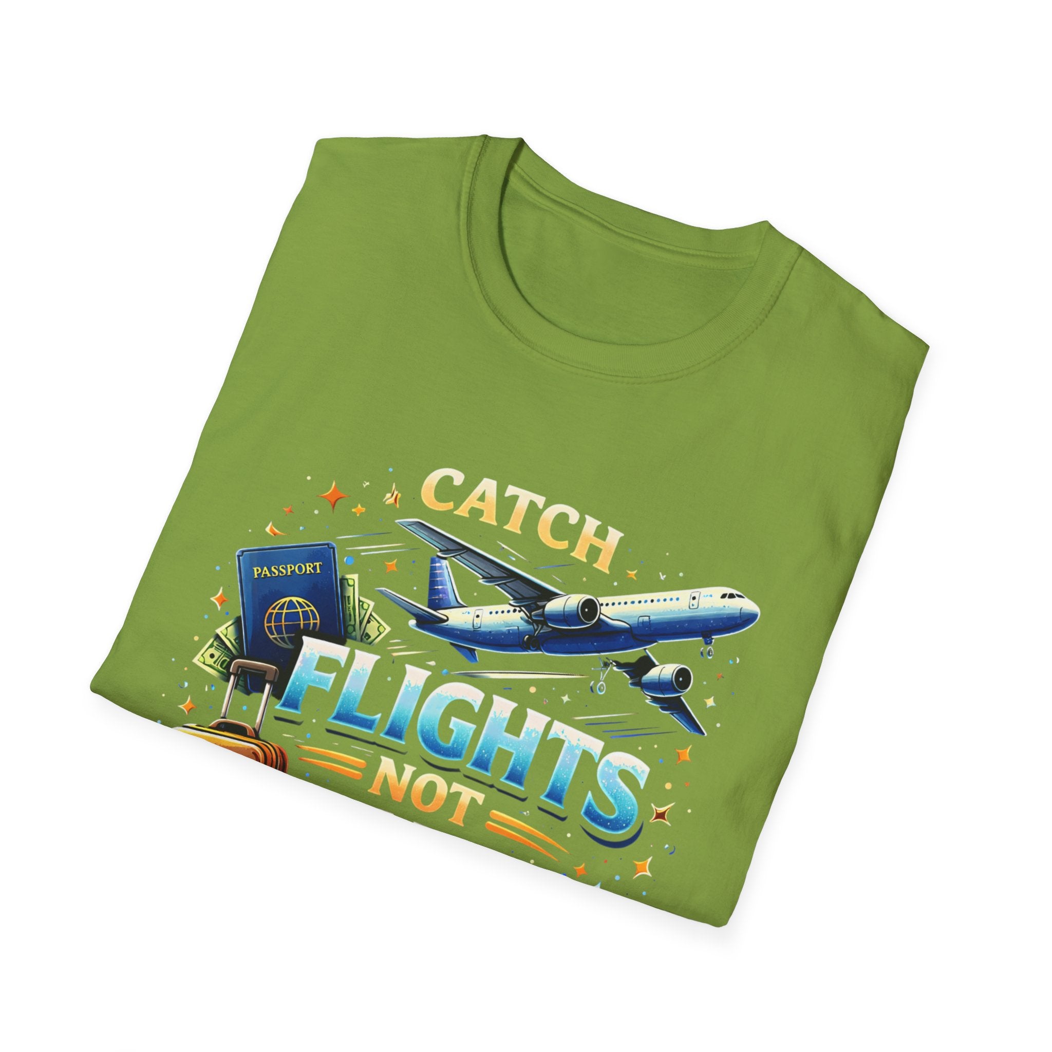 Catch Flights Not Feelings T-Shirt — Travel Plane, Passport & Suitcase Tee