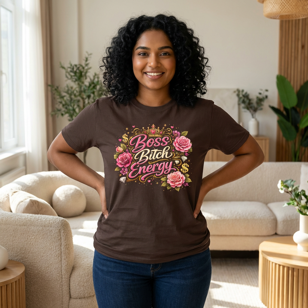 Boss Bitch Energy Tee – Floral Crown Empowerment T-Shirt