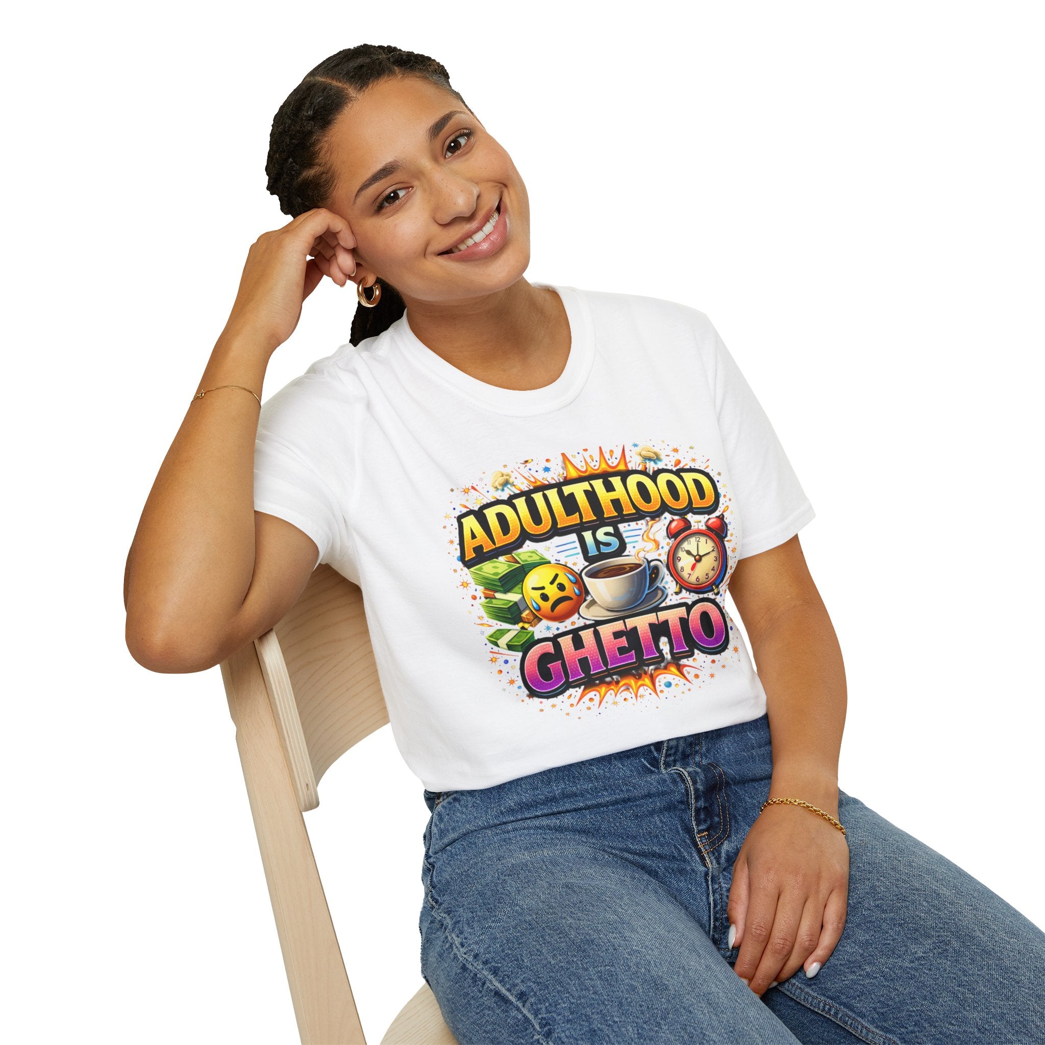 Adulthood Is Ghetto T-Shirt – Funny Coffee & Morning Alarm Graphic Tee
